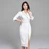 2022 Autumn Korean Sexy Elegant Women Suit Dress Office Tailored collar Three quarter sleeve  Slim Waist Female Split Dress