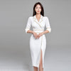2022 Autumn Korean Sexy Elegant Women Suit Dress Office Tailored collar Three quarter sleeve  Slim Waist Female Split Dress
