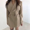 2022 Autumn Korean Vintage Women Blazers Coats Women Long Sleeve Notched Collar Belted Jacket Tops Elegant Ladies Blazer