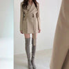 2022 Autumn Korean Vintage Women Blazers Coats Women Long Sleeve Notched Collar Belted Jacket Tops Elegant Ladies Blazer