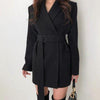 2022 Autumn Korean Vintage Women Blazers Coats Women Long Sleeve Notched Collar Belted Jacket Tops Elegant Ladies Blazer