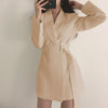 2022 Autumn Korean OL Women Blazer Jacket With Belt Suit Coats Ladies Solid Color Overcoats Female England Style Outwear