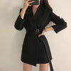 2022 Autumn Korean OL Women Blazer Jacket With Belt Suit Coats Ladies Solid Color Overcoats Female England Style Outwear
