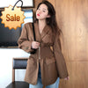2022 Autumn Women Gold Brown Pleated Waist Suit Loose Suit High-quality Tops Ladies Blazer Slim Women Coats