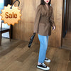 2022 Autumn Women Gold Brown Pleated Waist Suit Loose Suit High-quality Tops Ladies Blazer Slim Women Coats