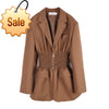 2022 Autumn Women Gold Brown Pleated Waist Suit Loose Suit High-quality Tops Ladies Blazer Slim Women Coats