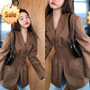2022 Autumn Women Gold Brown Pleated Waist Suit Loose Suit High-quality Tops Ladies Blazer Slim Women Coats