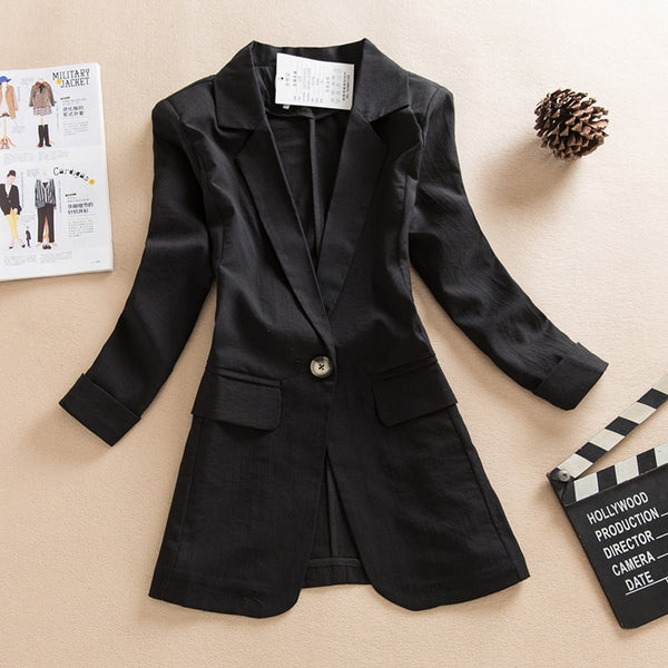2022 Autumn Spring Women's Long Blazers Solid Korean Style Slim Outwear Single Button Notched Plus Size Female Suit Jackets