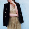 2023 Autumn Velvet Blazer OL Formal Small Suit jacket Women Slim Long Sleeve ladies Blazers feminino Women Gold Button*
