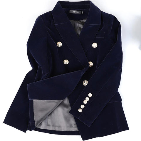 2023 Autumn Velvet Blazer OL Formal Small Suit jacket Women Slim Long Sleeve ladies Blazers feminino Women Gold Button*