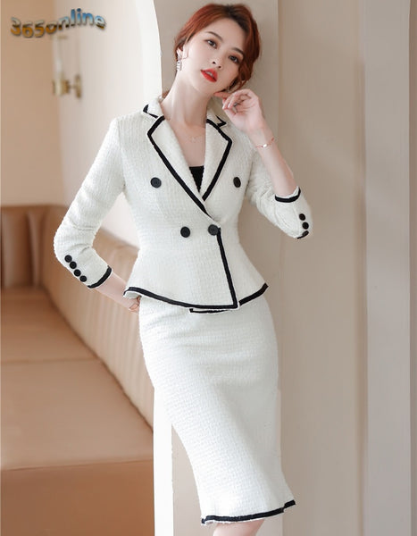 2022 Autumn Winter Formal Women Business Suits with Skirt and Jackets Coat  Fabric OL Styles Professional Blazers