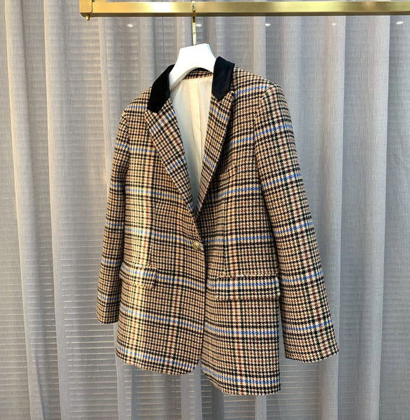 2023 Autumn Winter French V Neck Single Button Blazer wool Women Coat