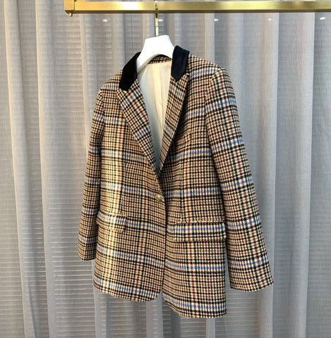 2023 Autumn Winter French V Neck Single Button Blazer wool Women Coat