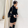 2022 Autumn Winter Korean Style Black Elegant Sexy Strapless Halter Bottoming Bodycon Dress Women Solid Slim Dress