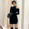 2022 Autumn Winter Korean Style Black Elegant Sexy Strapless Halter Bottoming Bodycon Dress Women Solid Slim Dress