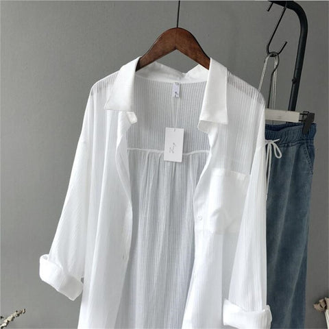 2023 Autumn Women Long Sleeve White Shirts Blouse  loose Blouse Tops Cotton Casual White Long Blouse Women