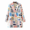 2023 Autumn Women Plaid Blazer Jacket Double Breasted Lapel Print Suit Jacket Streetwear Loose Womens Chic Blazers Coat