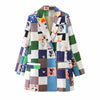 2023 Autumn Women Plaid Blazer Jacket Double Breasted Lapel Print Suit Jacket Streetwear Loose Womens Chic Blazers Coat