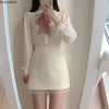 2023 Autumn Women's Cute Bow Tie Tops Preppy Style Vintage Japaneses Korea Design Button Elegant Formal White Shirts Blouses