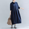 2022 Autumn and Winter  Artistic Retro Half-High Collar Long Sleeves Dress Loose Casual Patchwork Long Lantern Dress Women