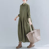 2022 Autumn and Winter  Artistic Retro Half-High Collar Long Sleeves Dress Loose Casual Patchwork Long Lantern Dress Women