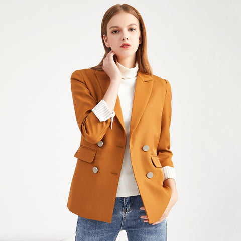 2023 Autumn and Winter Women's Blazer Jacket Casual Solid Color Double-Breasted Pocket Decorative Coat Female Office Clothing4XL