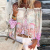 2023 Blouses Women Long Sleeve Off Shoulder Floral Print Hollow Out Lace Up Blouse Shirt Top Women's Clothing блузка женская