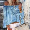 2023 Blouses Women Long Sleeve Off Shoulder Floral Print Hollow Out Lace Up Blouse Shirt Top Women's Clothing блузка женская