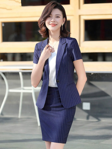 2022 Business Suit Female Summer Short-Sleeve Suit Formal Striped Interview Work Clothes Suit Skirt Women Professional Wear