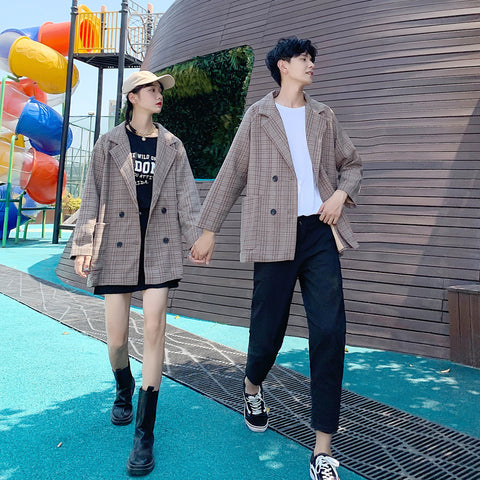 2023 Couples in autumn suit jacket classic checked casual style couples clothes