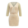 2022 Elegant Women Long Sleeve Dress Sexy V-neck Slim High Waist Sequins Beading Women Above Maxi Party Dress Vestidos