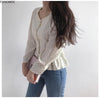 2023 Fall Autumn Design Chic Tops Korea Japan Style Slim Waist Bow Ribbon Lace-Up Peplum Blouse Single Breasted Dot Shirts