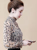 2023 Blouse Office Elegant Lady Chiffon Tops Female Spring Autumn Stand Collar Long Flare Sleeve Star print Print Shirt