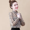 2023 Blouse Office Elegant Lady Chiffon Tops Female Spring Autumn Stand Collar Long Flare Sleeve Star print Print Shirt