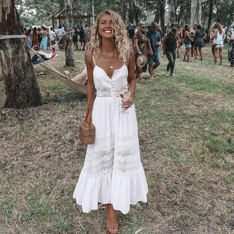 Boho Long Maxi Dress Women Summer Ladies Sleeveless White Beach Dress Evening Party Casual Dresses Vestidos
