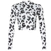 2023 Women Long Sleeve Cow Print Slim Short Shirts Crop Tops Bodycon Skinny Sexy Blouse Tops Female Shirt Clubwear