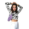 2023 Women Long Sleeve Cow Print Slim Short Shirts Crop Tops Bodycon Skinny Sexy Blouse Tops Female Shirt Clubwear