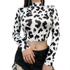 2023 Women Long Sleeve Cow Print Slim Short Shirts Crop Tops Bodycon Skinny Sexy Blouse Tops Female Shirt Clubwear