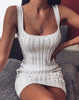 2022  Womens Knit Round Neck Bodycon Mini Dress Summer Party Beach Sleeveless Pure Color Knitted Sundress Crochet Dress