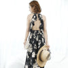 2022 Holiday Beach long skirt beach skirt Chiffon flounce open back dress print Halter Dress