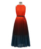 2023 Ins Internet Celebrity Famous Dress Color Gradient Belted Ruched Summer Sweet Maxi Dress