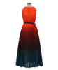 2023 Ins Internet Celebrity Famous Dress Color Gradient Belted Ruched Summer Sweet Maxi Dress