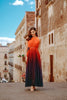 2023 Ins Internet Celebrity Famous Dress Color Gradient Belted Ruched Summer Sweet Maxi Dress