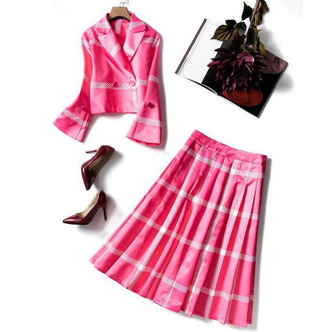 2023  Autumn Winter Suits Women Blazer Suit Jacket Tops Pleated Skirt  Runway Designer 2 Piece Sets