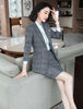 2022 Autumn Winter Grid Single-breasted Office Ladies Women  Suits Dress Blazer Skirts 2 Pieces Sets Plus Size S-4XL Clothes