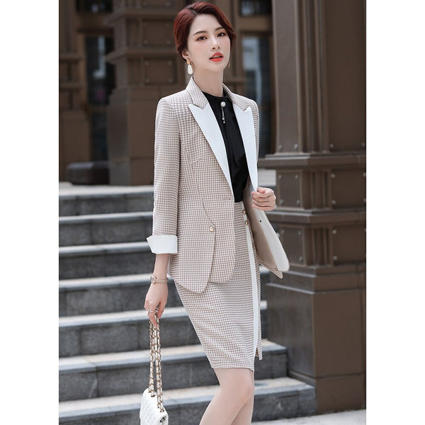 2023 Autumn Winter Plaid Blazer Set Single Button Jacket & Skirt 2 Pieces Skirt Suit Female Office Ladies Blazer Suit