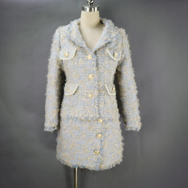 2022 Autumn Winter Suits Women Runway  Brand  Wool Tweed Blazer Jacket Tops Mini Skirt 2 Piece Set
