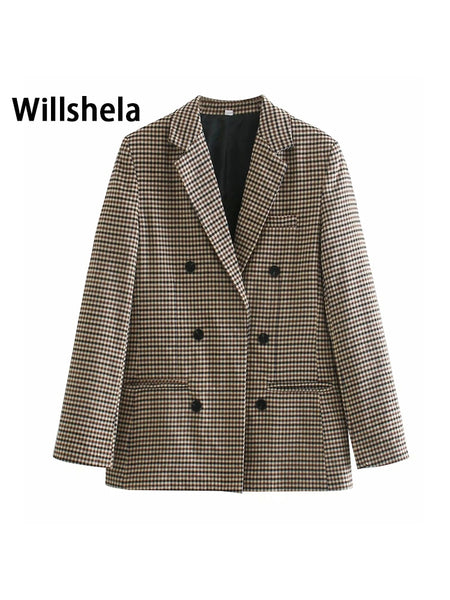 2023 Autumn Winter Women Blazer Plaid Check Long Sleeves 2 Colors Coat Casual Chic Blazer femme veste