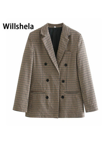 2023 Autumn Winter Women Blazer Plaid Check Long Sleeves 2 Colors Coat Casual Chic Blazer femme veste