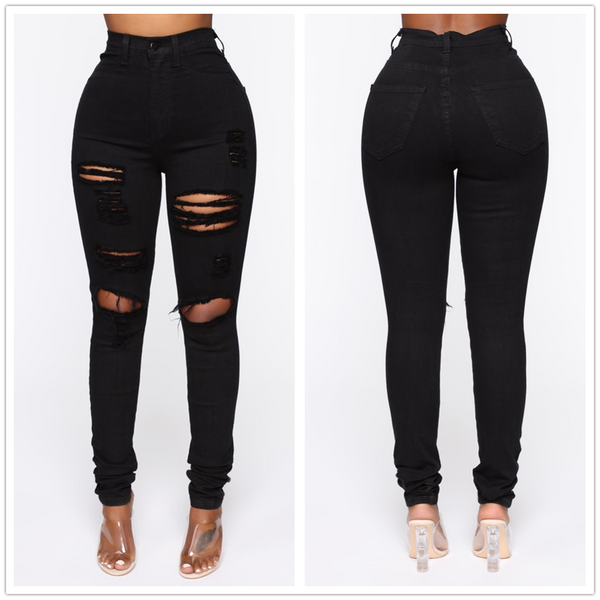 2022 Black Ripped Jeans For Women High Waist Denim Pencil Pants Stretch Slim Skinny Trousers XS-XL Global Drop Ship